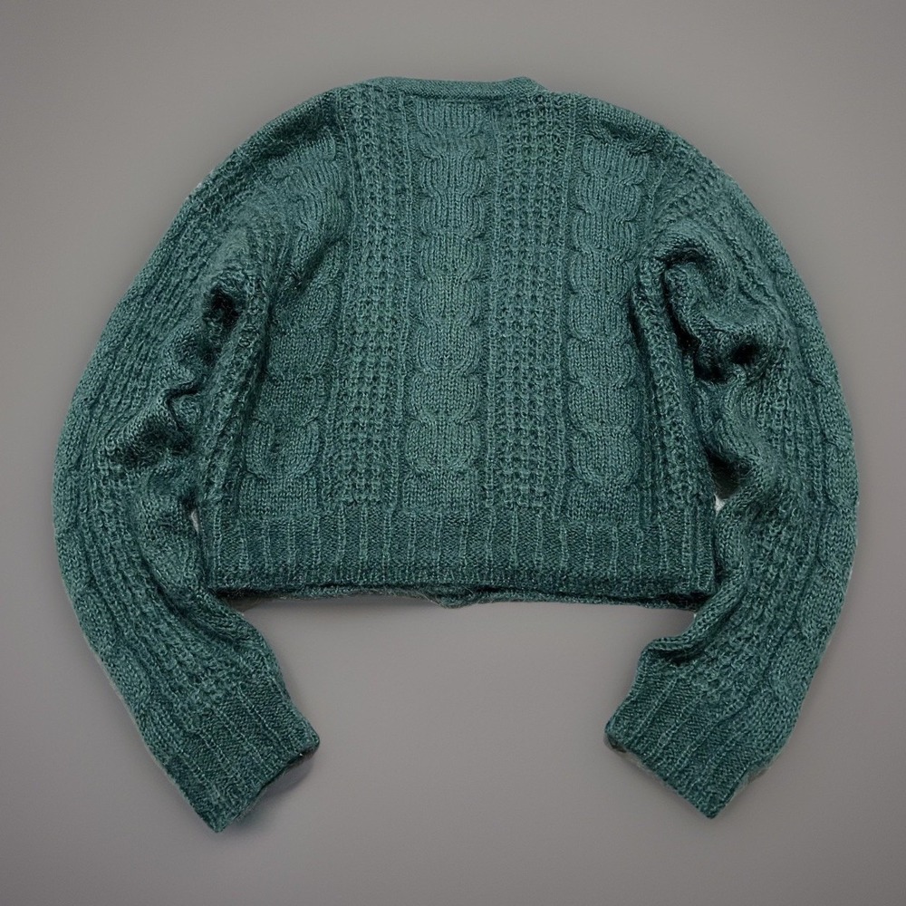 Forenza Womens Forest Green Cable Knit Button Chunky Mohair Cardigan Sweater S - Picture 2 of 6